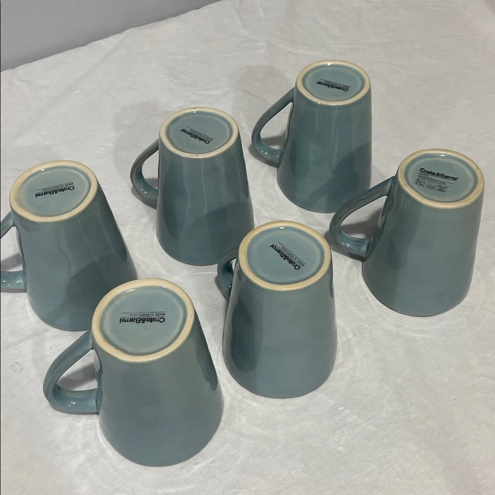 Crate & Barrel Marin Blue Coffee Mugs Made In Portugal Set Of 6